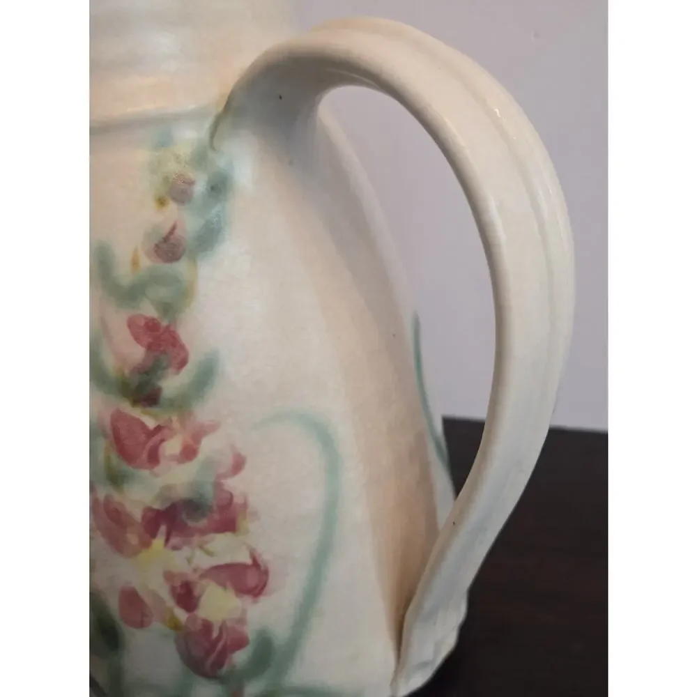 Clouds Folsom Pottery CA Handcrafted Pitcher Vase Handpainted Floral 1994 8.5